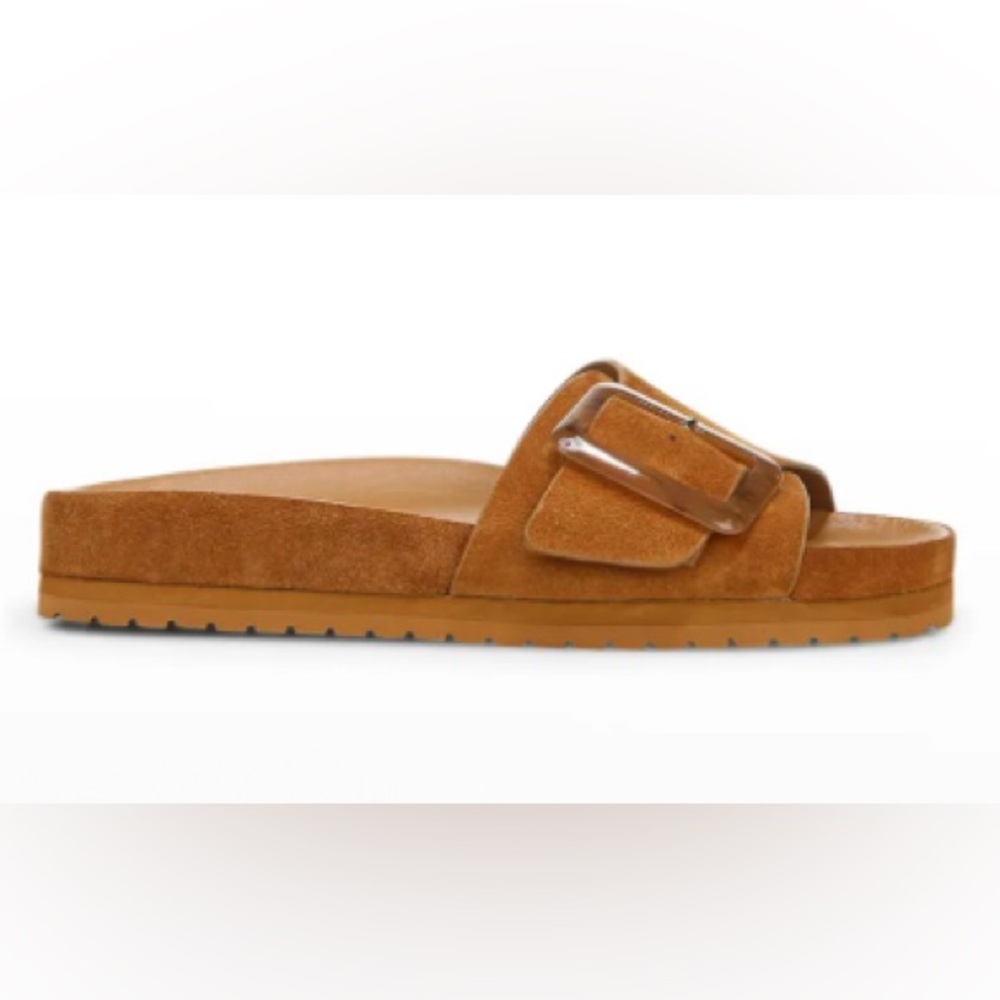 VINCE Suede Buckle Slide Sandals – Orange Suede – NWOT – Size 9 (Fits 9.5)